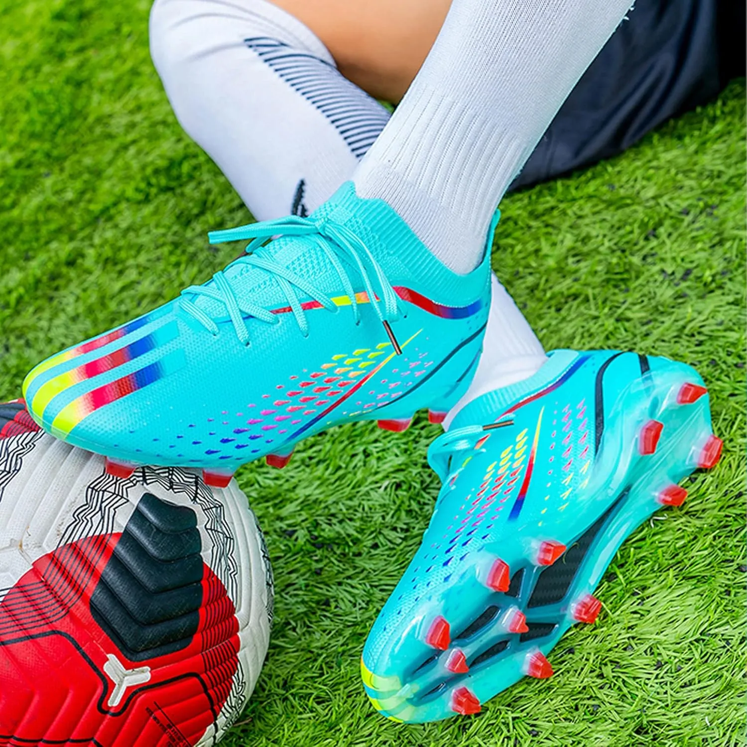 Asifn Men's Football Boys' Five Person Outdoor Indoor Spiked Track and Field Softball and Rugby Shoes