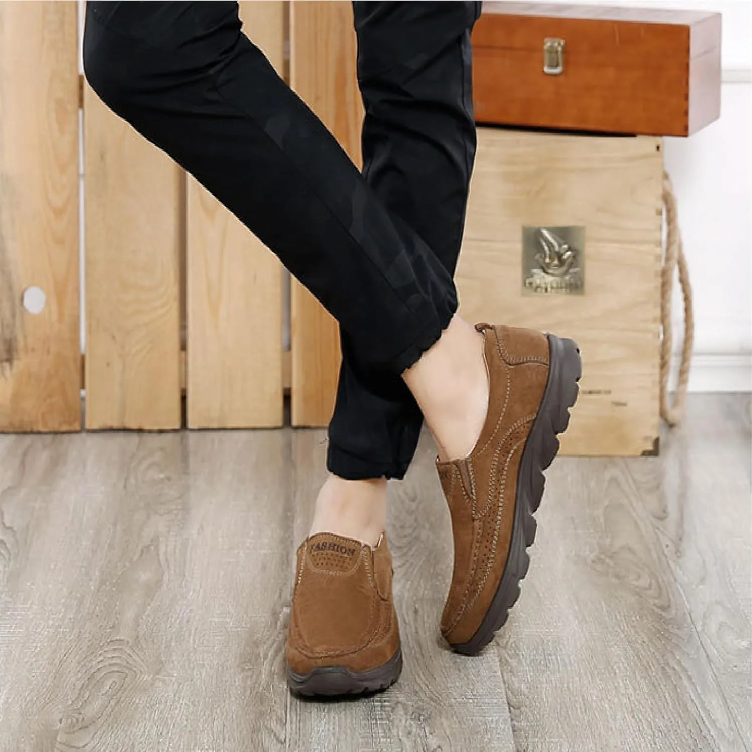 Asifn Mens Non-Slip Loafers Comfortable Casual Walking Shoes Flat Outdoor Shoes Lightweight Soft Office Shoes