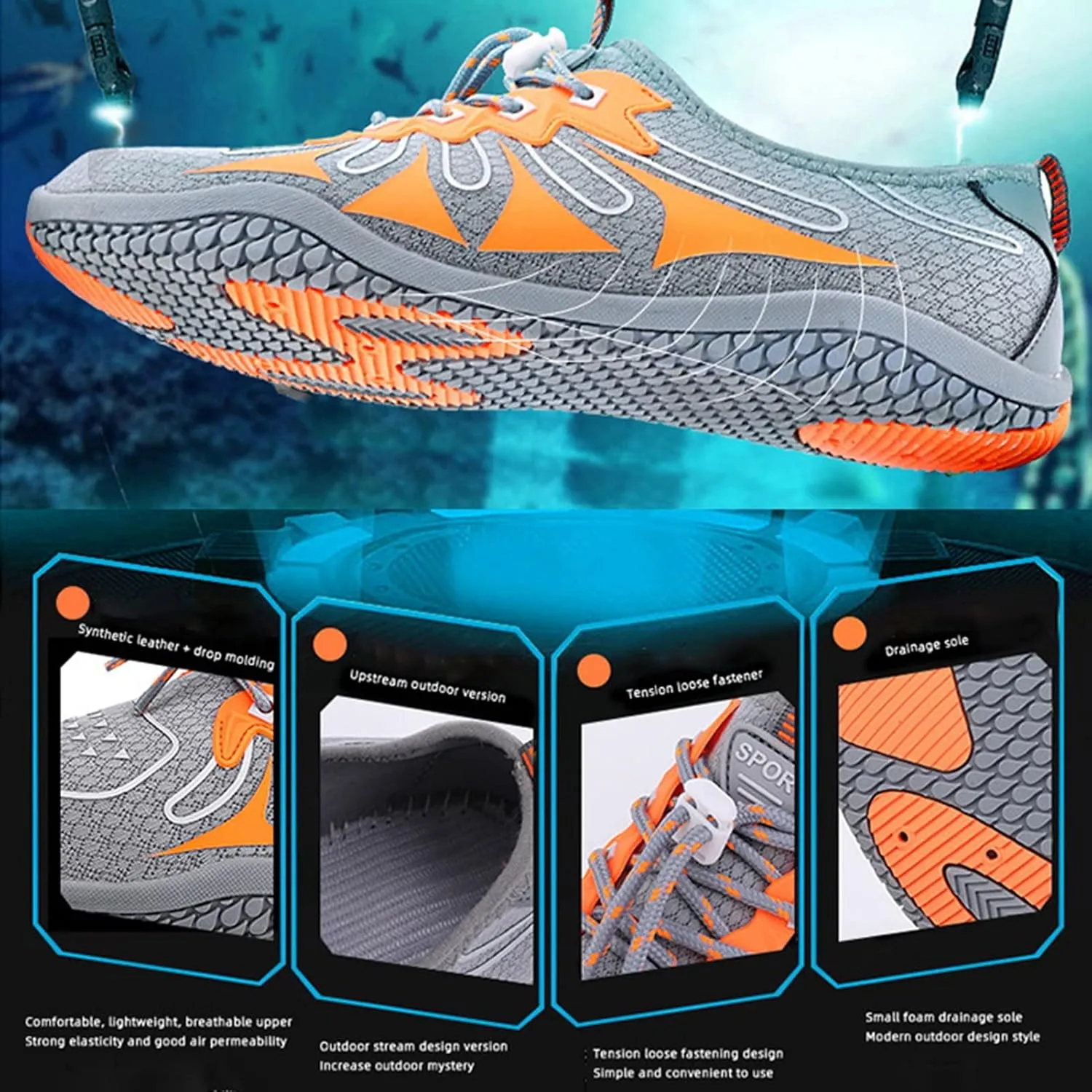 Beach Hiking Water Shoes,Quick-Dry Summer Breathable Barefoot Swim Shoes,Lightweight Slip Resistant Surf Pool Aqua Shoes,Unisex,with Draining Hole,for Cycling/Fitness/Yoga