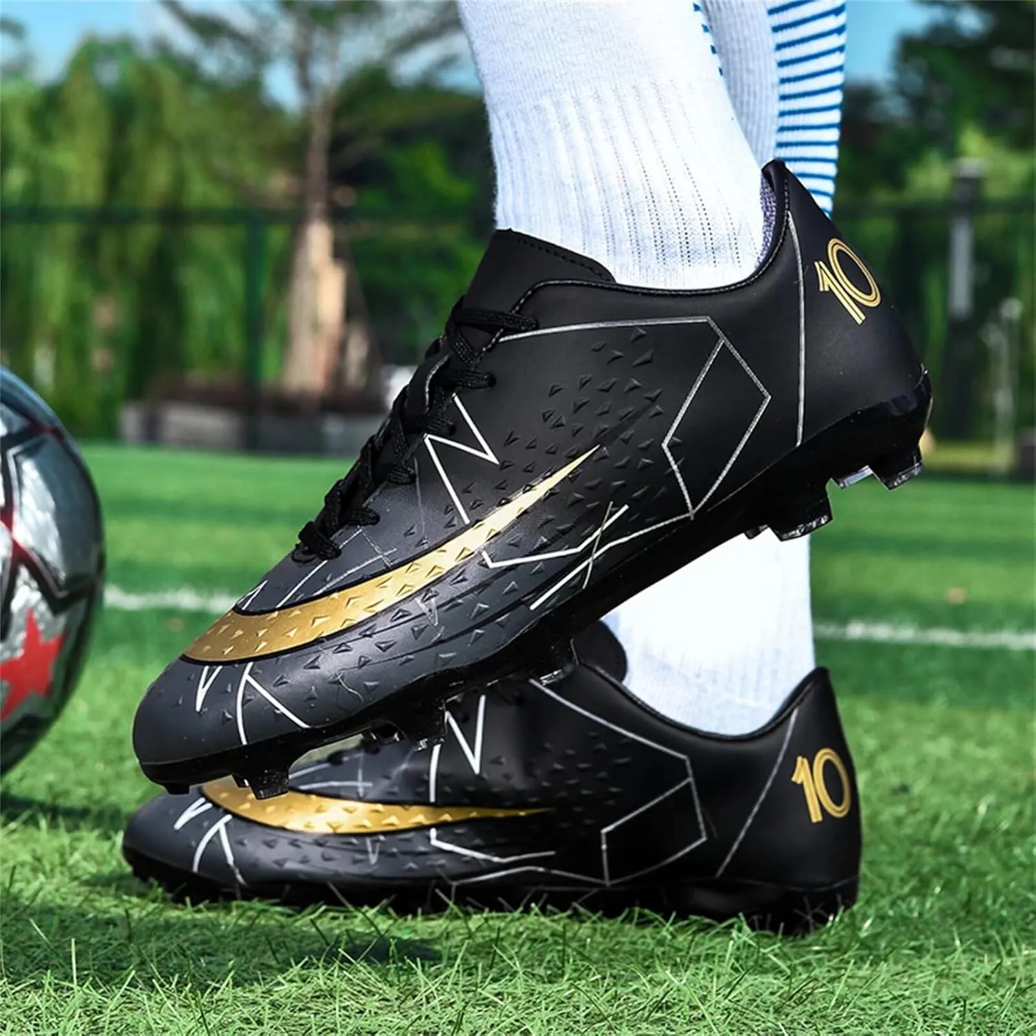 Boy's Soccer Cleats Mens Football Shoes Women Girls Low Tops Non-Slip Spikes Indoor Outdoor Firm Ground Athletic Combat