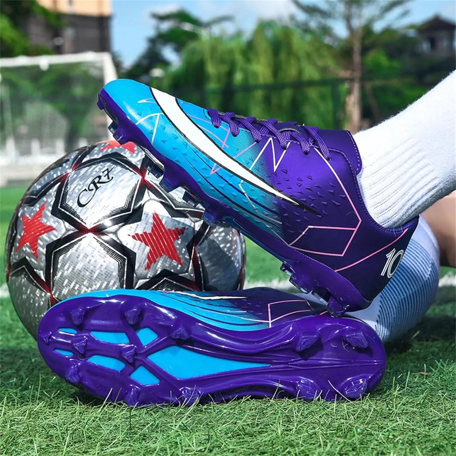 Boy's Soccer Cleats Mens Football Shoes Women Girls Low Tops Non-Slip Spikes Indoor Outdoor Firm Ground Athletic Combat