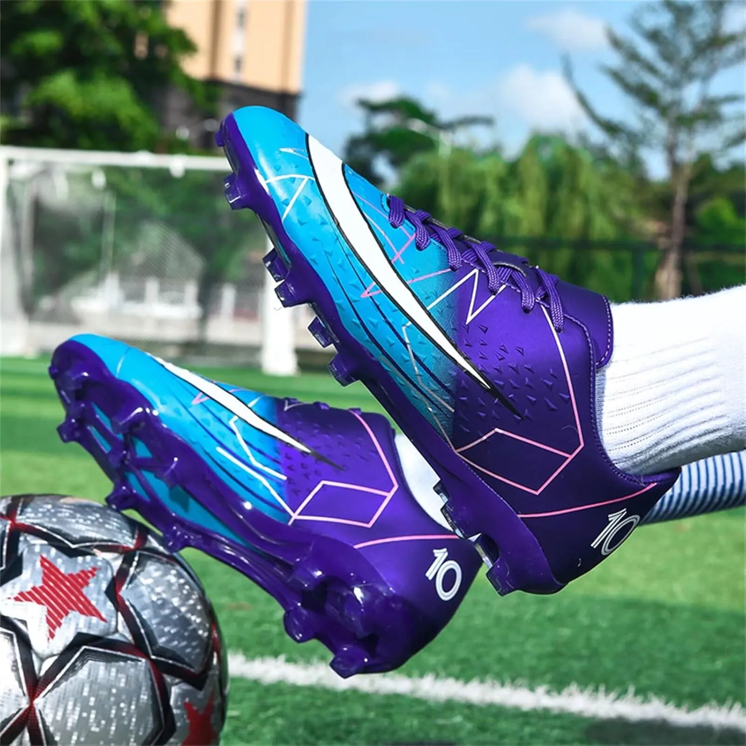 Boy's Soccer Cleats Mens Football Shoes Women Girls Low Tops Non-Slip Spikes Indoor Outdoor Firm Ground Athletic Combat