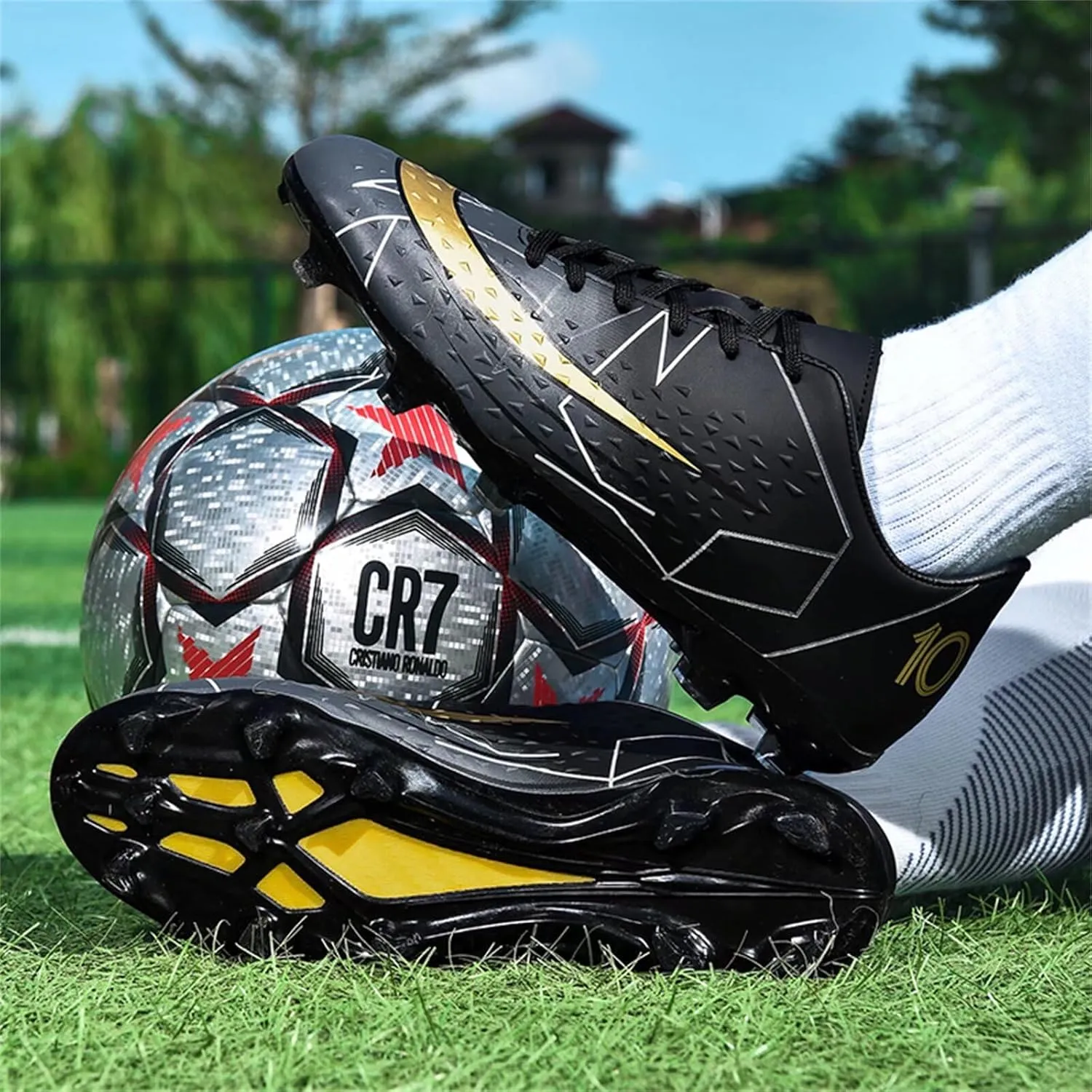 Boy's Soccer Cleats Mens Football Shoes Women Girls Low Tops Non-Slip Spikes Indoor Outdoor Firm Ground Athletic Combat