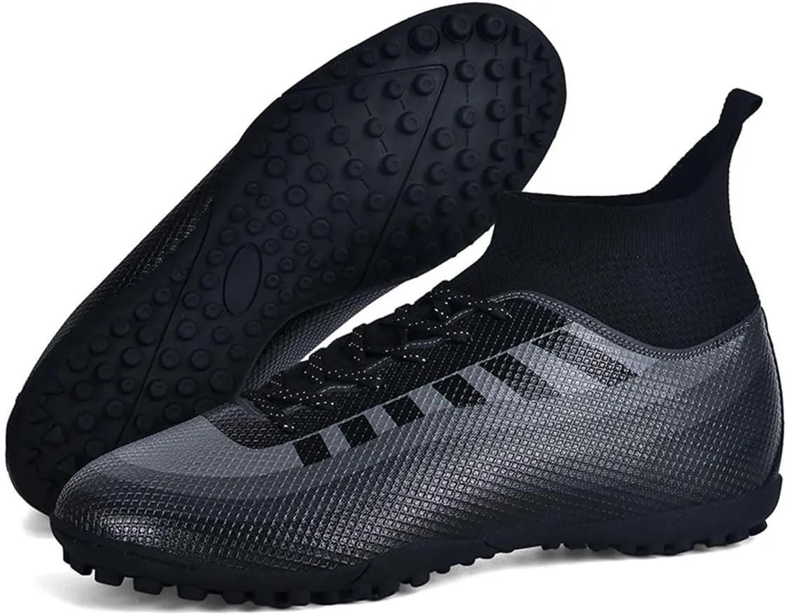 Bright Leather Gradient Adult/Children Football Shoes for Men and Women, Outdoor/Lawn/Indoor Football Field Black 36