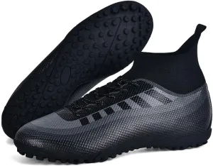 Bright Leather Gradient Adult/Children Football Shoes for Men and Women, Outdoor/Lawn/Indoor Football Field Black 36