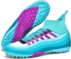Bright Leather Gradient Adult/Children Football Shoes for Men and Women, Outdoor/Lawn/Indoor Football Field Blue 43