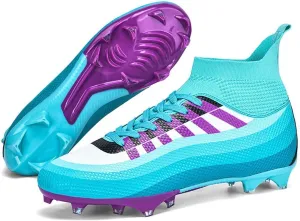 Bright Leather Gradient Adult/Children Football Shoes for Men and Women, Outdoor/Lawn/Indoor Football Field Blue TF 46