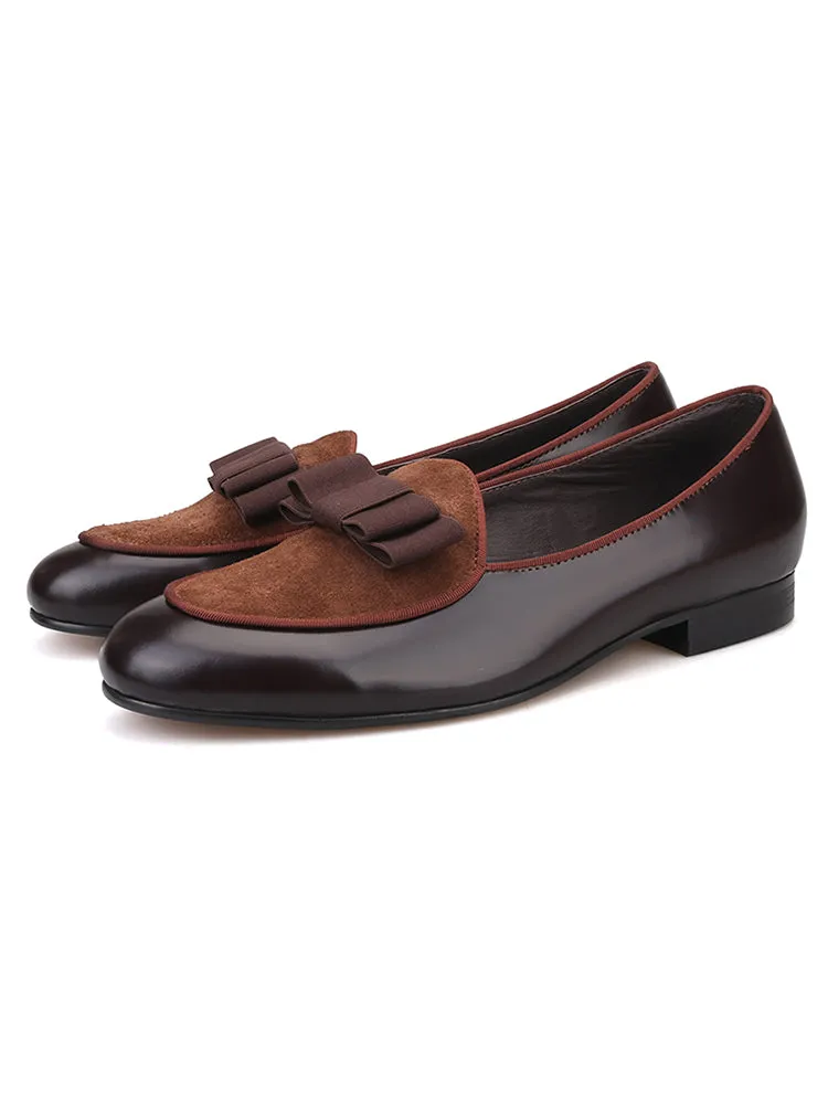 British style cowhide and nubuck leather bow banquet wedding men's loafers European and American footwear trendy formal leather shoes