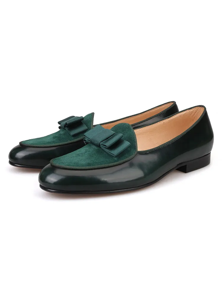 British style cowhide and nubuck leather bow banquet wedding men's loafers European and American footwear trendy formal leather shoes