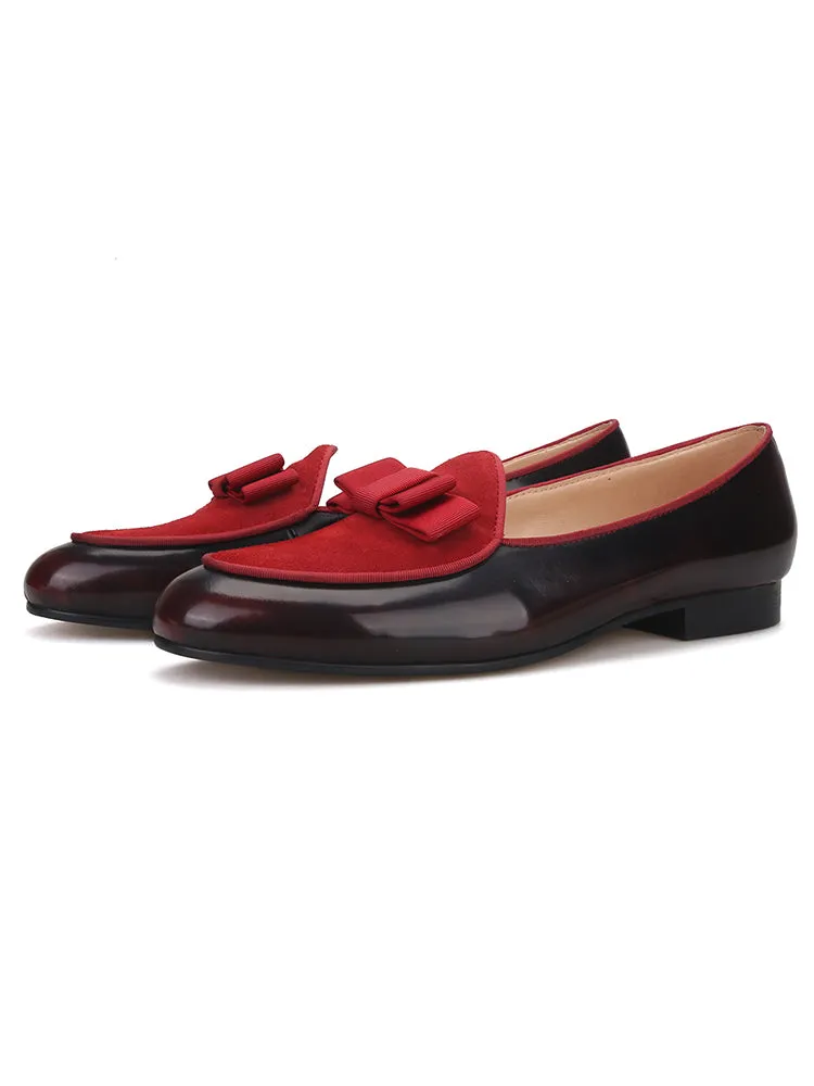 British style cowhide and nubuck leather bow banquet wedding men's loafers European and American footwear trendy formal leather shoes