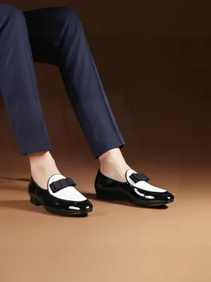 British yuppie style patent leather splicing suede handmade men's loafers wedding banquet formal bow slip-on smoking shoes