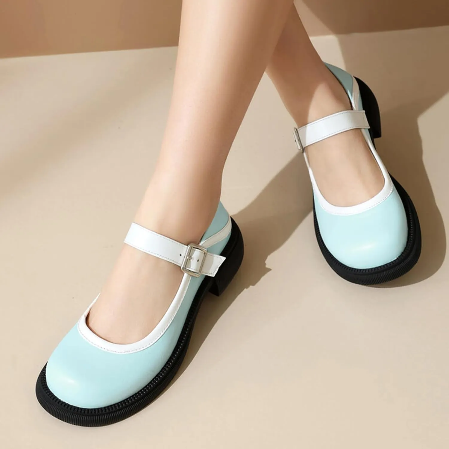 Cute Low Heel Platform Mary Janes for Women Closed Round Toe Strap Pumps with Bow Oxford Shoes Dressy Comfortable Prom Party Girls Uniform School Vacation Holiday