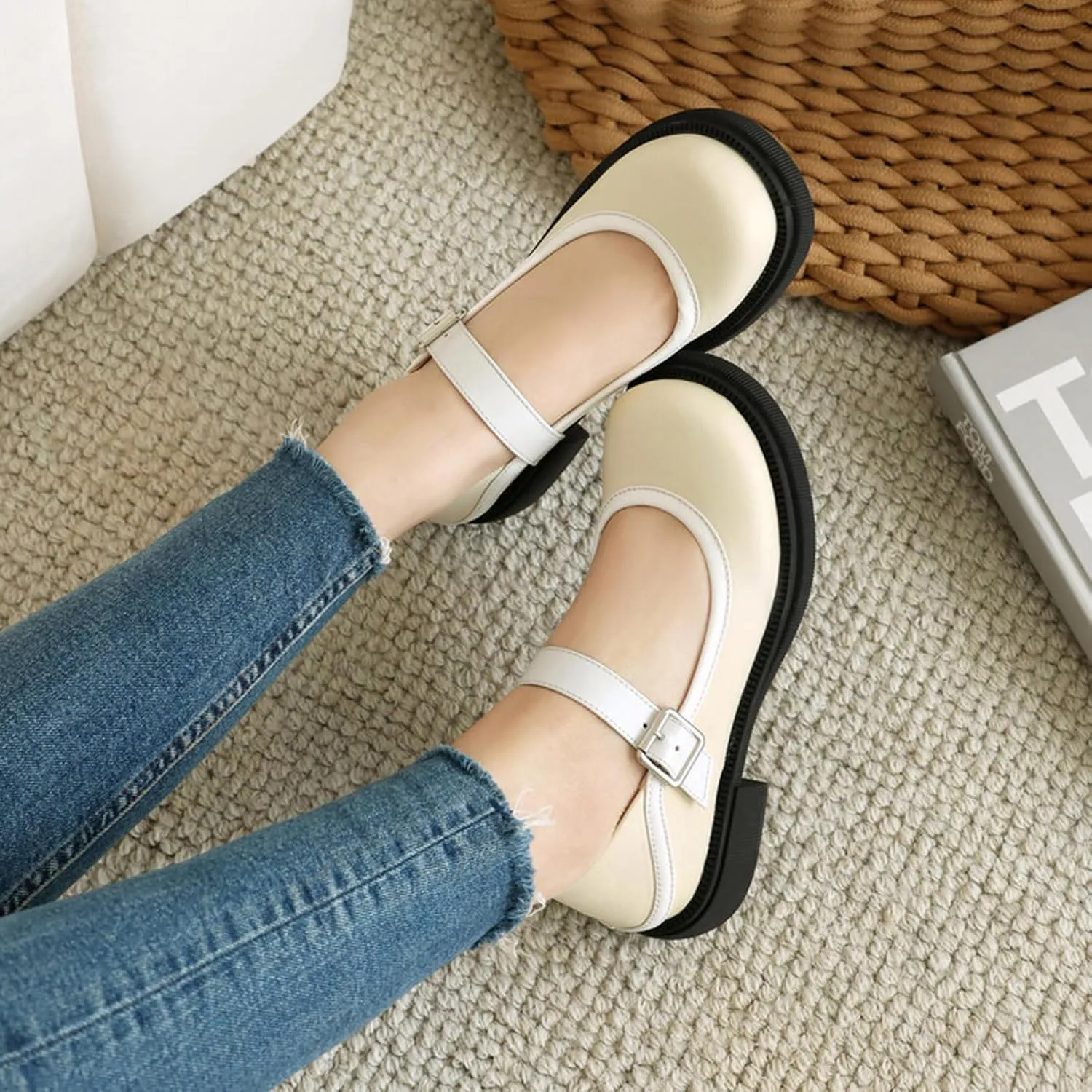 Cute Low Heel Platform Mary Janes for Women Closed Round Toe Strap Pumps with Bow Oxford Shoes Dressy Comfortable Prom Party Girls Uniform School Vacation Holiday