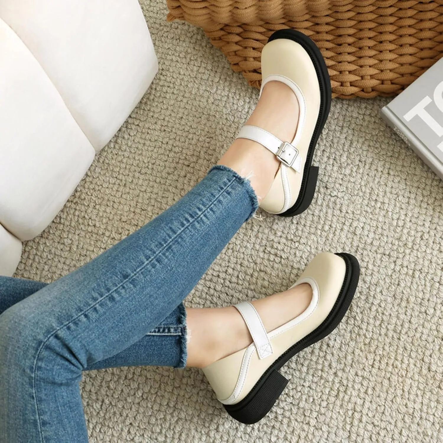 Cute Low Heel Platform Mary Janes for Women Closed Round Toe Strap Pumps with Bow Oxford Shoes Dressy Comfortable Prom Party Girls Uniform School Vacation Holiday