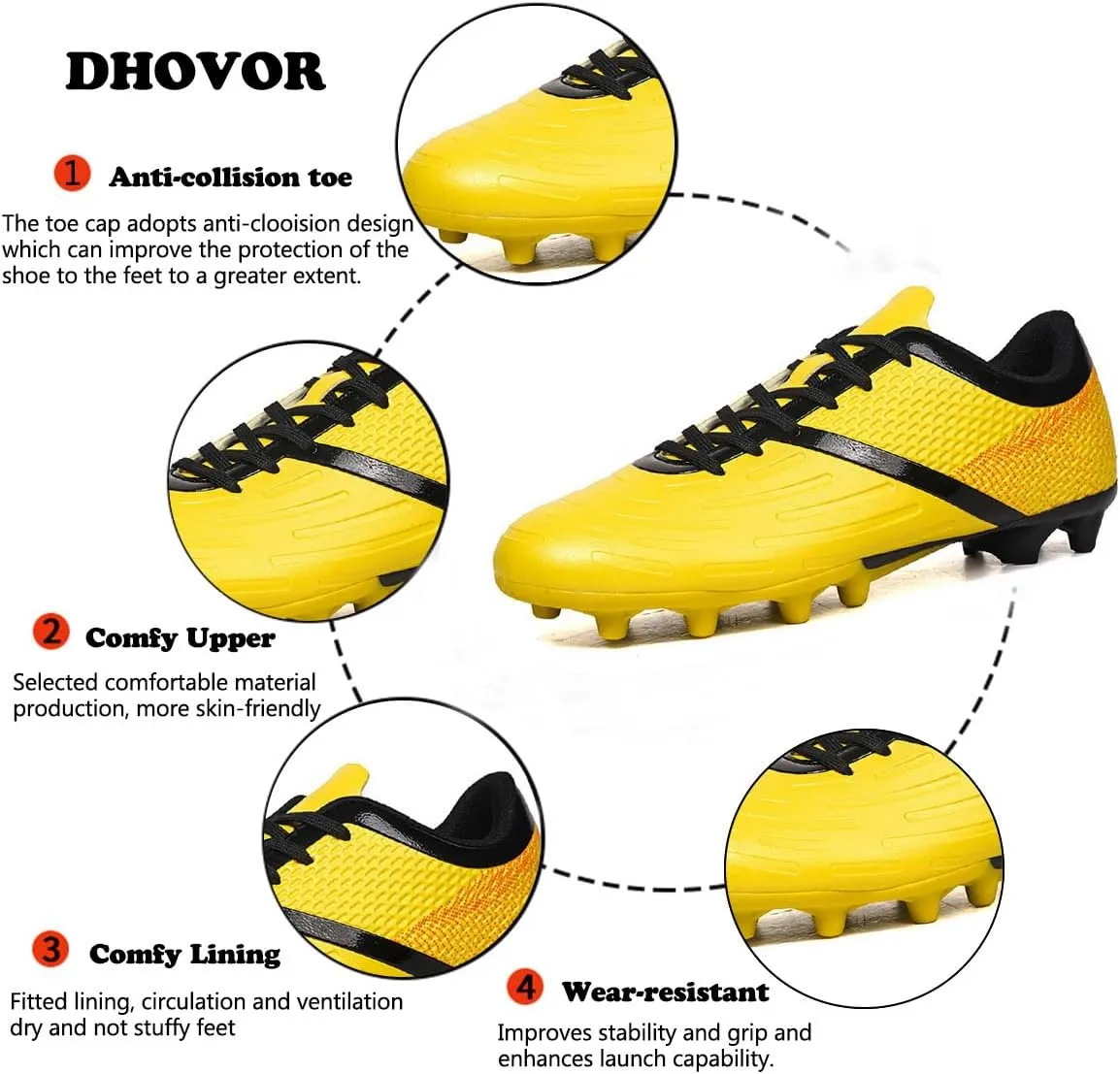 DHOVOR Big Boys Soccer Cleats Football Shoes for Kids Football Cleats Professional Athletic Training Soccer Shoes
