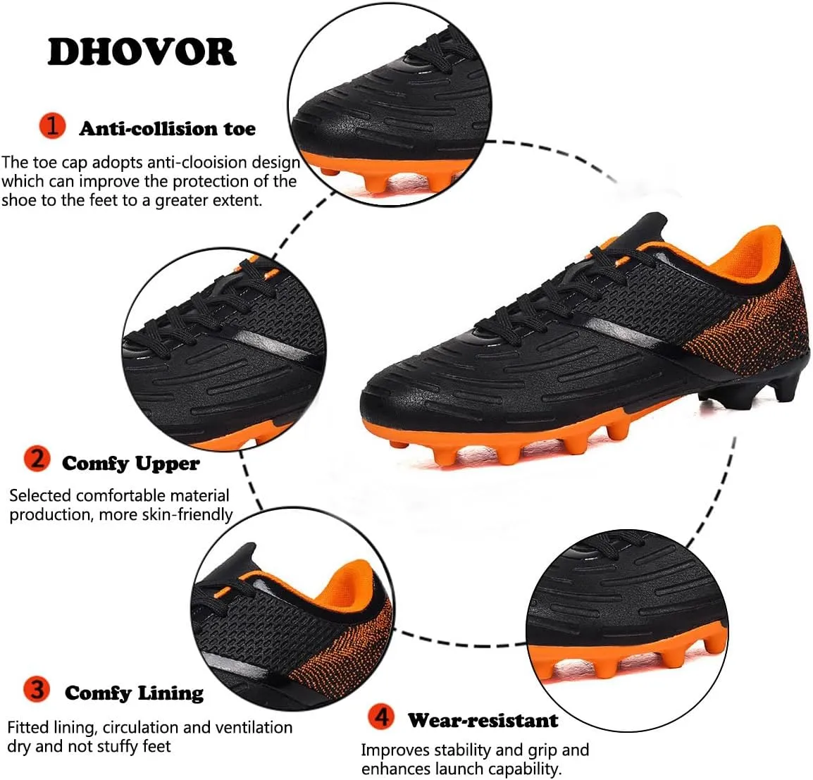 DHOVOR Big Boys Soccer Cleats Football Shoes for Kids Football Cleats Professional Athletic Training Soccer Shoes