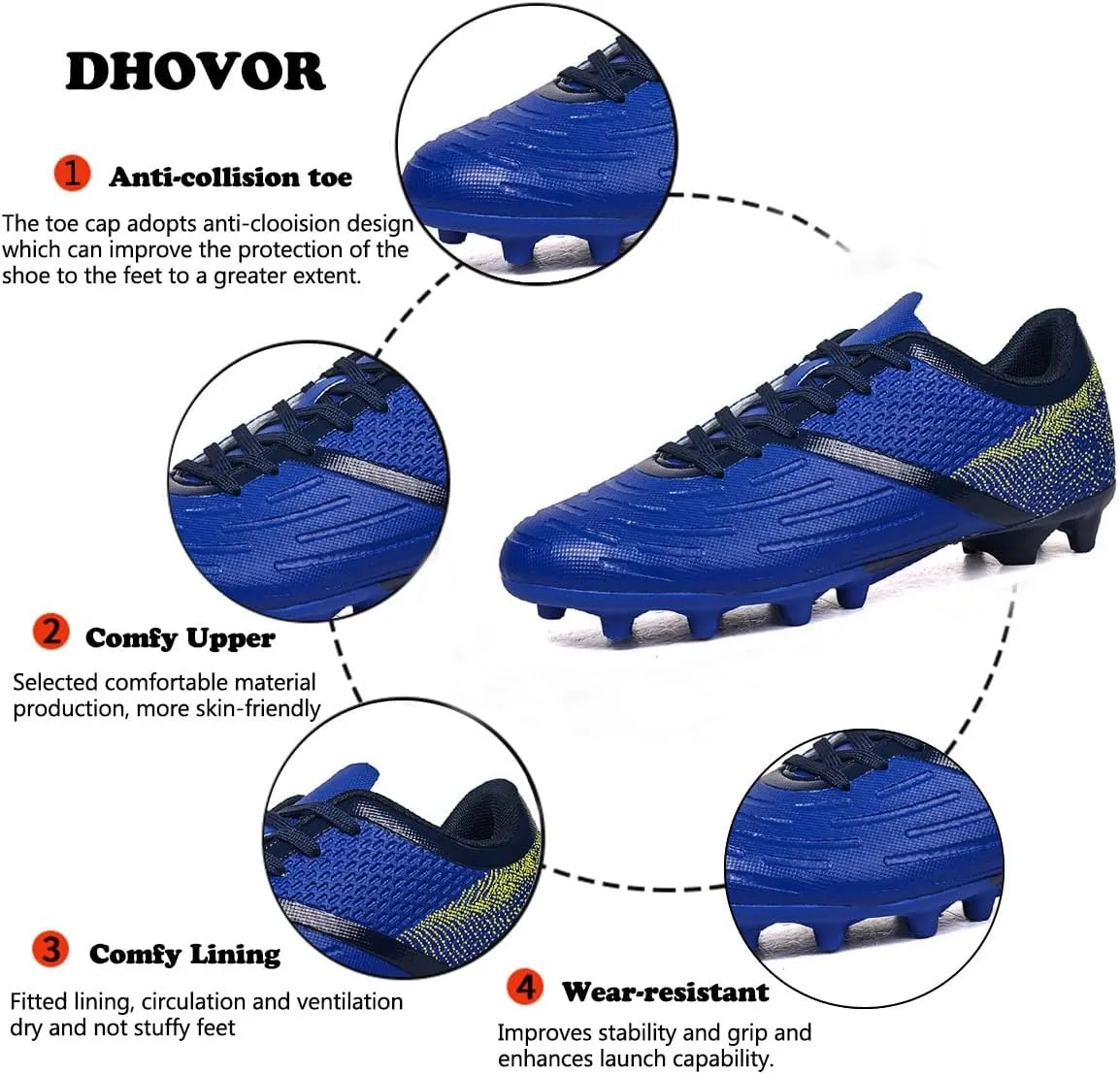 DHOVOR Big Boys Soccer Cleats Football Shoes for Kids Football Cleats Professional Athletic Training Soccer Shoes