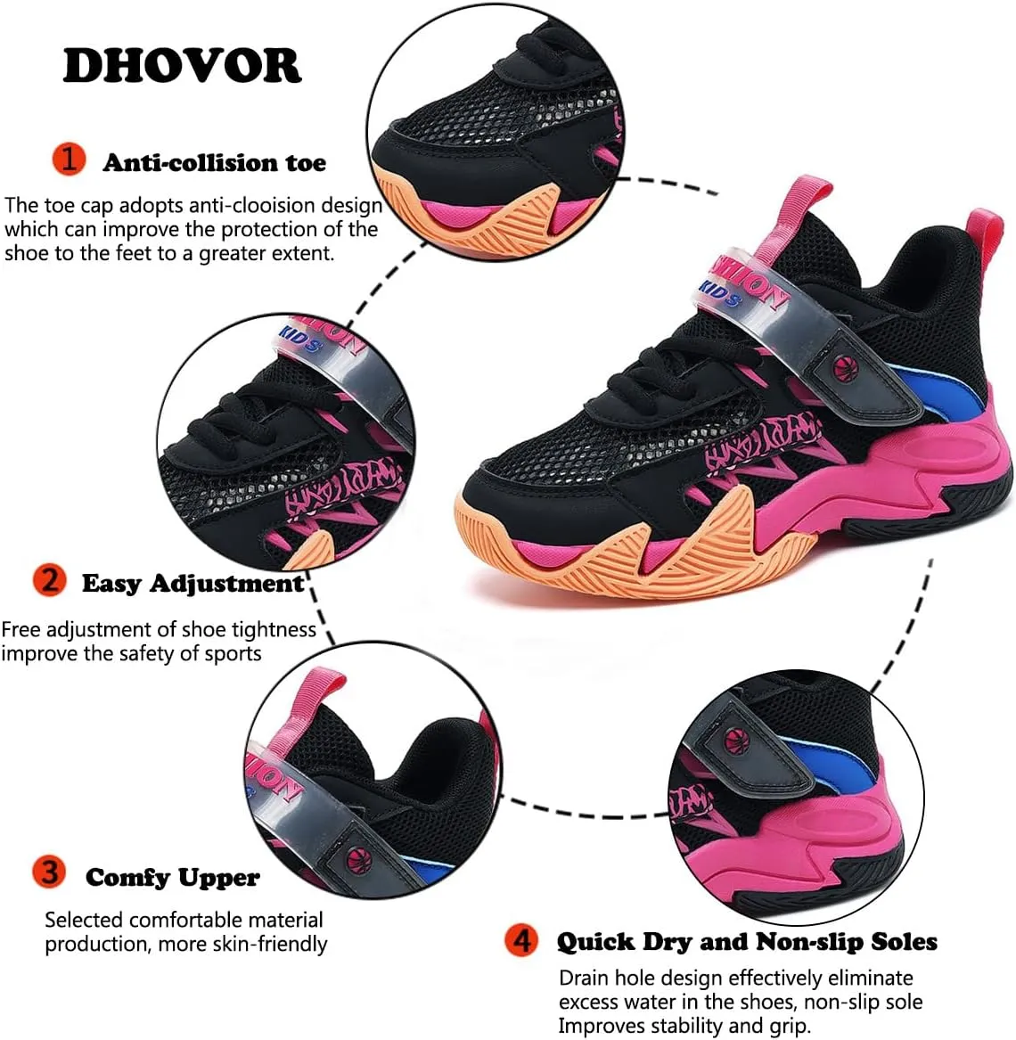 DHOVOR Boys Basketball Shoes Kids Fashion Sneakers Girls Athletic Walking Tennis Shoes for Little Kid/Big Kid