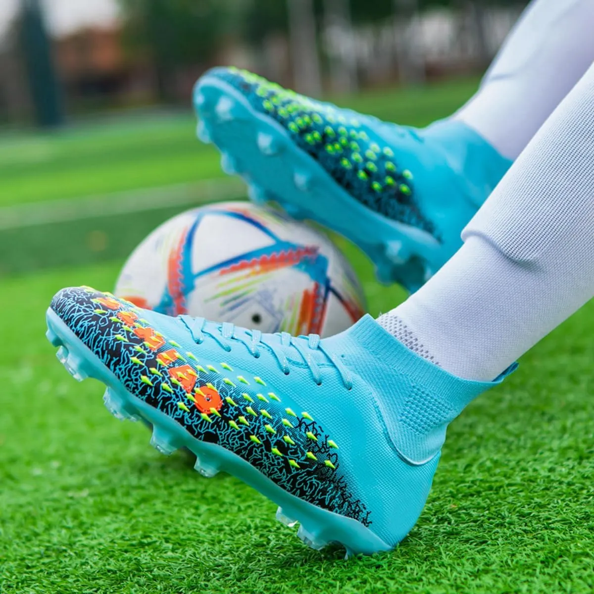 DHOVOR Boys Football Cleats High-Tops Football Shoes for Kids Soccer Cleats Professional Athletic Training Soccer Shoes