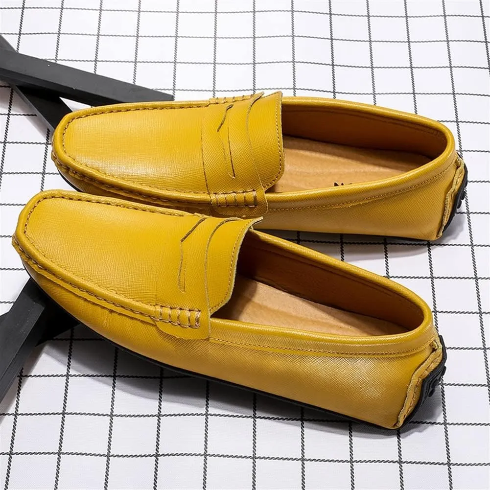 Easy to Put and Remove. Loafer Shoes for Men Genuine Leather Stitching Details Penny Loafer Flat Heel Comfortable Flexible Driving Slip On for All Occasions