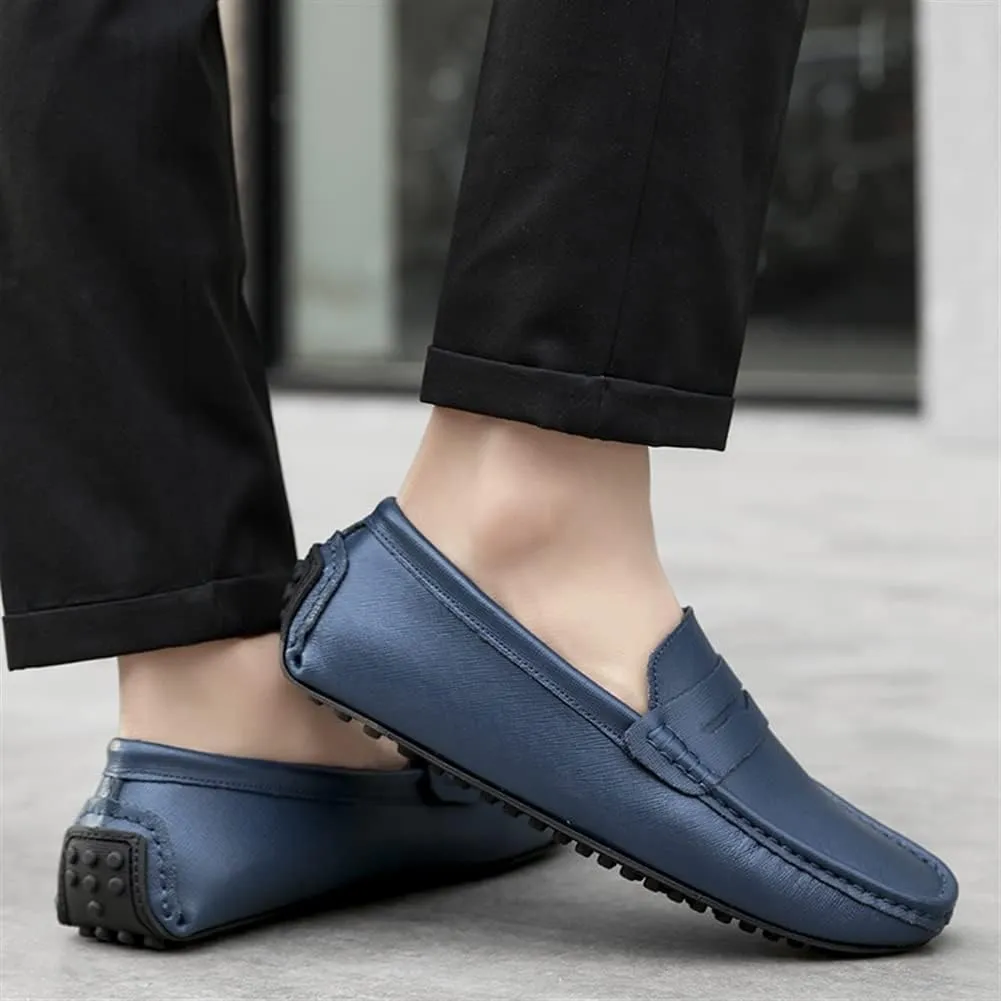 Easy to Put and Remove. Loafer Shoes for Men Genuine Leather Stitching Details Penny Loafer Flat Heel Comfortable Flexible Driving Slip On for All Occasions
