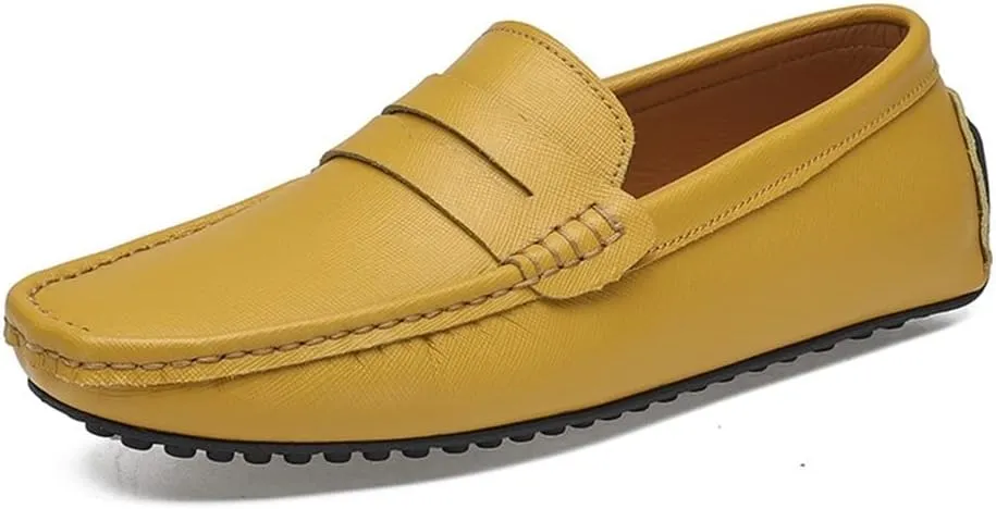 Easy to Put and Remove. Loafer Shoes for Men Genuine Leather Stitching Details Penny Loafer Flat Heel Comfortable Flexible Driving Slip On for All Occasions