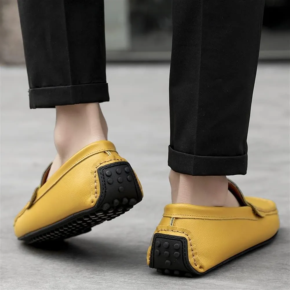 Easy to Put and Remove. Loafer Shoes for Men Genuine Leather Stitching Details Penny Loafer Flat Heel Comfortable Flexible Driving Slip On for All Occasions