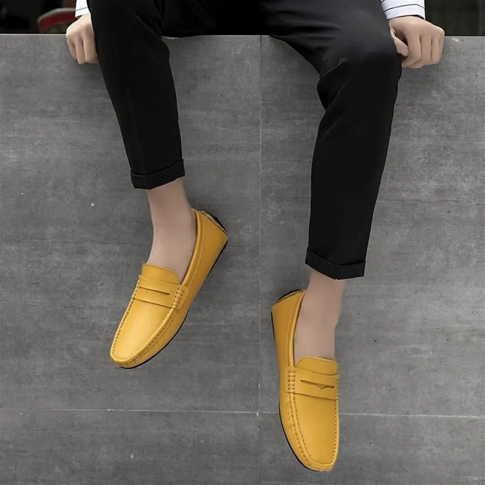 Easy to Put and Remove. Loafer Shoes for Men Genuine Leather Stitching Details Penny Loafer Flat Heel Comfortable Flexible Driving Slip On for All Occasions
