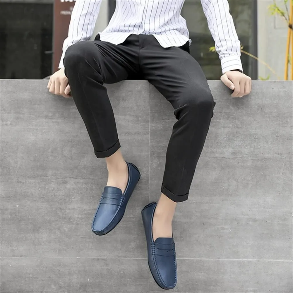 Easy to Put and Remove. Loafer Shoes for Men Genuine Leather Stitching Details Penny Loafer Flat Heel Comfortable Flexible Driving Slip On for All Occasions