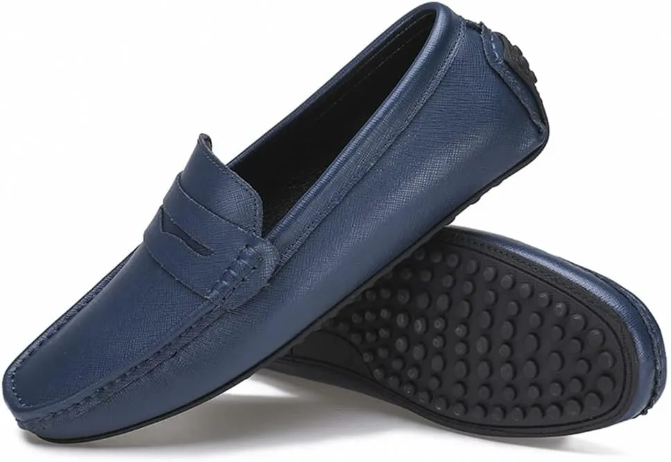 Easy to Put and Remove. Loafer Shoes for Men Genuine Leather Stitching Details Penny Loafer Flat Heel Comfortable Flexible Driving Slip On for All Occasions