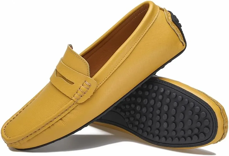 Easy to Put and Remove. Loafer Shoes for Men Genuine Leather Stitching Details Penny Loafer Flat Heel Comfortable Flexible Driving Slip On for All Occasions