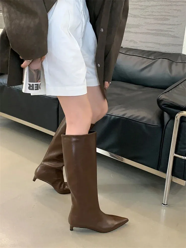Eilyken Autumn Winter Sexy Women Knee-High Boots Street Style Pointed Toe Thin Low Heels Casual Party Shoes Long Botas Mujer