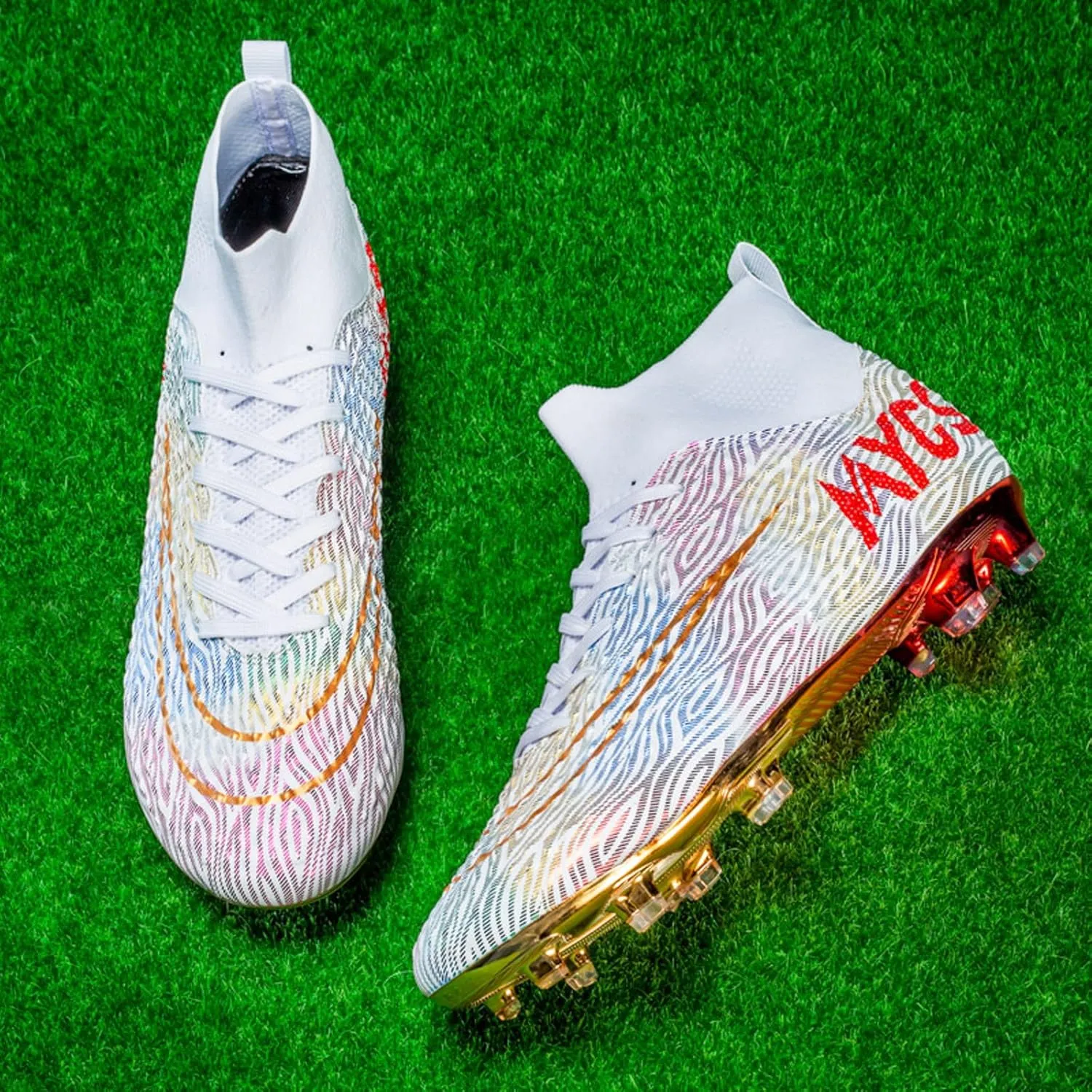 Eliogn Big Kids Soccer Shoes Mens Soccer Cleats Professional Training Turf High-top Football Shoes Outdoor Comfortable Training Football Shoes
