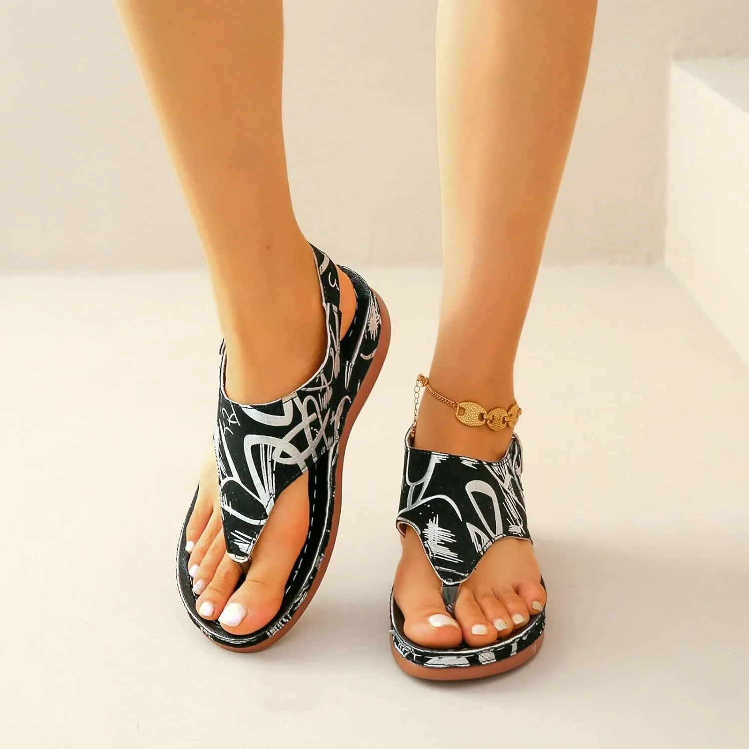 Flat Sandals for Women Beach Graphic Work Spring Casual Summer Flip Flops Ladies 2025 Falt Orthopedic Sandles