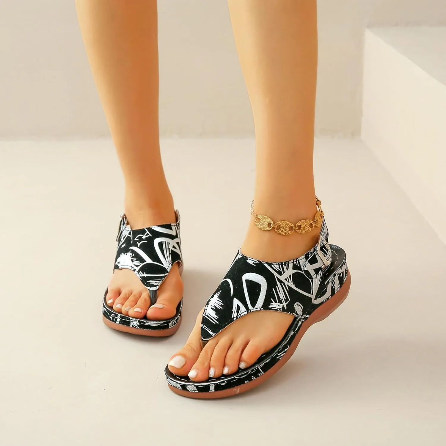 Flat Sandals for Women Beach Graphic Work Spring Casual Summer Flip Flops Ladies 2025 Falt Orthopedic Sandles