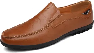 HOOENG Loafers Driving Moccasins for Men Cowhide Stitching Details Round Toe Comfortable Flat Heel Flexible Casual Slip on (Color : Red Brown, Size : 7.5 M US)