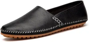 HOOENG Smoking Loafer for Men Genuine Leather Round Toe Stitching Details Resistant Flat Heel Lightweight Flexible Walking Slip on (Color : Black, Size : 13)