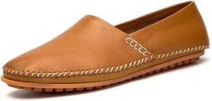 HOOENG Smoking Loafer for Men Genuine Leather Round Toe Stitching Details Resistant Flat Heel Lightweight Flexible Walking Slip on (Color : Brown, Size : 11.5)