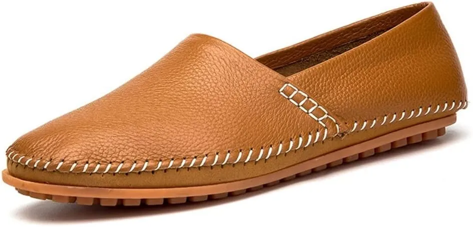 HOOENG Smoking Loafer for Men Genuine Leather Round Toe Stitching Details Resistant Flat Heel Lightweight Flexible Walking Slip on (Color : Brown, Size : 11.5)