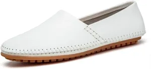 HOOENG Smoking Loafer for Men Genuine Leather Round Toe Stitching Details Resistant Flat Heel Lightweight Flexible Walking Slip on (Color : White, Size : 13)