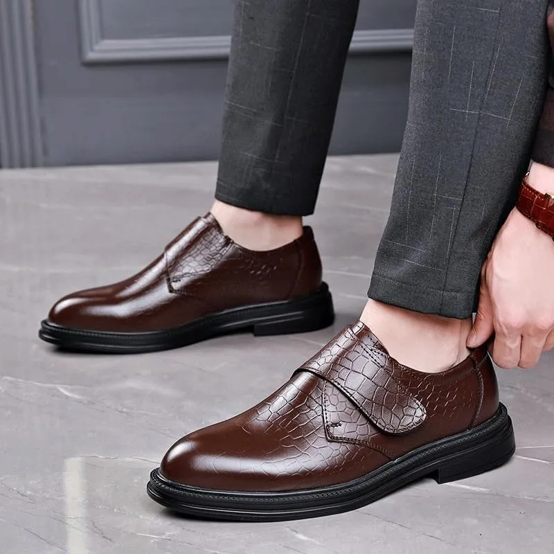 Luxury Genuine Leather Men's Slip-On Dress Shoes, Black Platform Loafers for Business, Wedding, and Office, Men's Birthday Gifts