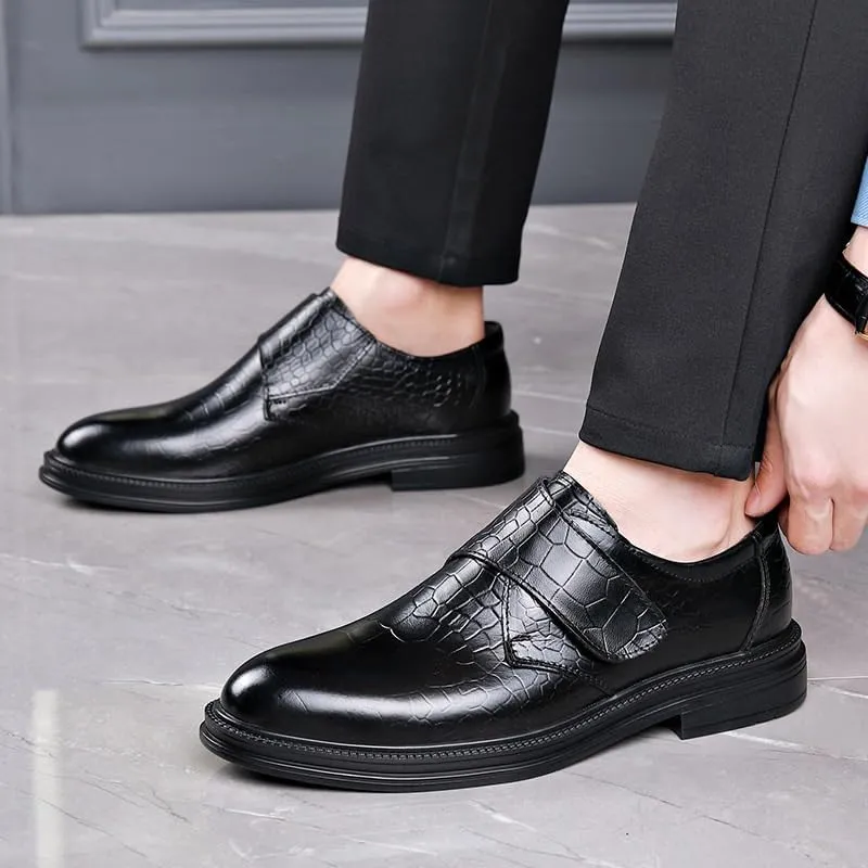 Luxury Genuine Leather Men's Slip-On Dress Shoes, Black Platform Loafers for Business, Wedding, and Office, Men's Birthday Gifts
