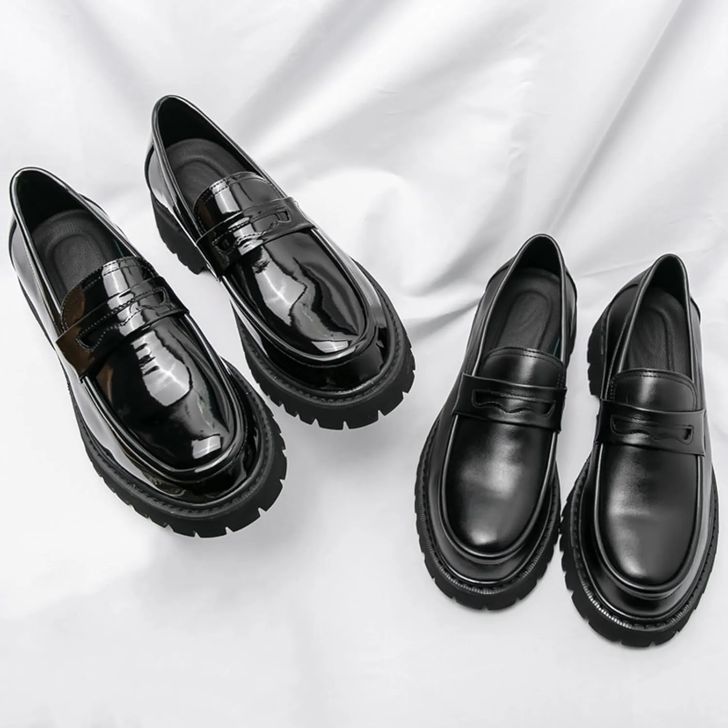 Lymphvity Platform Chunky Heel Loafers for Men Round Toe Slip-on Penny Shoes Casual Comfort Block Heel Dress Shoes