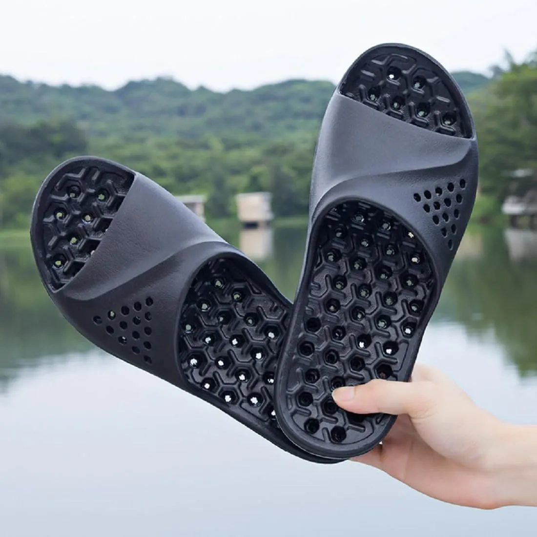 Men Shower Shoes Quick Dry Non-Slip Comfortable Bathroom Slippers with Drain Holes for Home College Dorm Beach Bathroom Gym