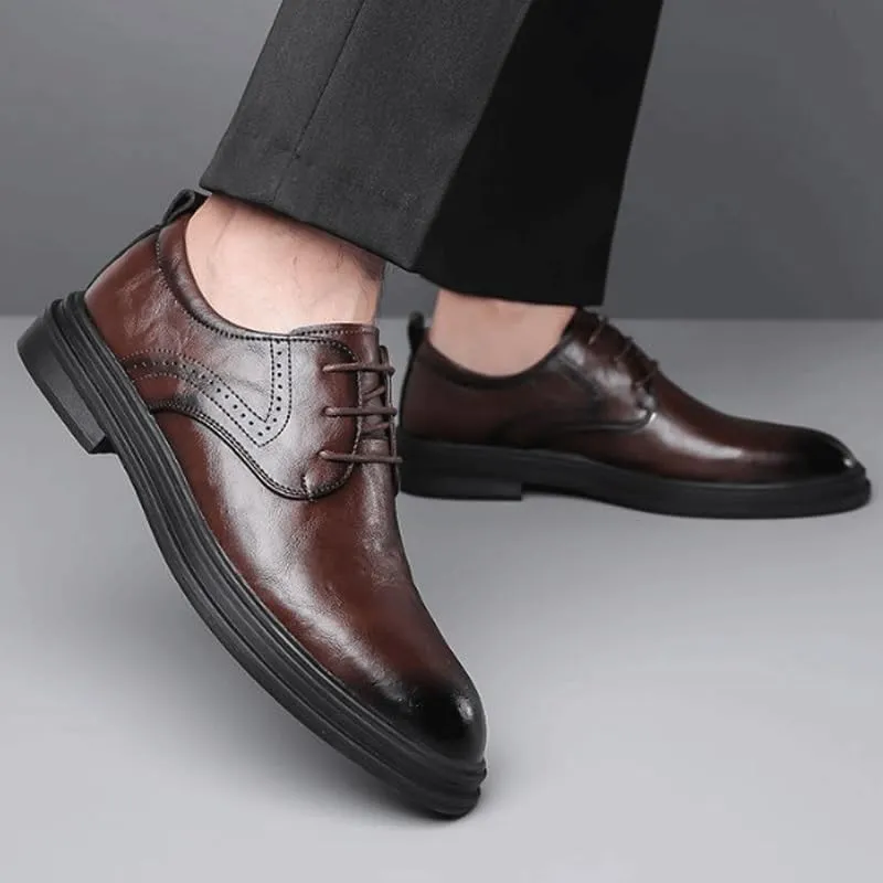 Men's Classic Formal Oxfords Classic Round Toe Lace Up Lug Sole Soft Bottom Business Work Dress Shoes Mens Fashion Orthopedic Shoes