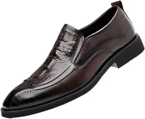 Men's Designer Leather Loafers, Classic Pattern Business Flat Shoes, Slip-On Pointed Toe Breathable Formal Dress Shoes, Valentine's Gifts for Men