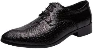 Men's Fashion Black Lace-up Dress Shoes, PU Leather Oxford Business Shoes, Luxury Pointed Toe Casual Prom Footwear for Boys