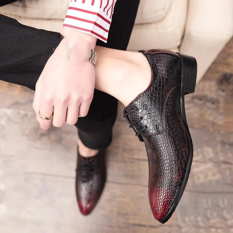 Men's Fashion Black Lace-up Dress Shoes, PU Leather Oxford Business Shoes, Luxury Pointed Toe Casual Prom Footwear for Boys