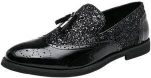 Men's Genuine Leather Dress Shoes, British Style Pointed Toe Slip-On Formal Business Loafers, Handmade Black Casual Suit Shoes for Party and Office