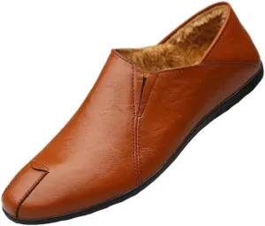Men's Genuine Leather Velvet Loafers, Italian Slip-On Business Dress Shoes, Classic All-Match Casual Flats Oxford Shoes